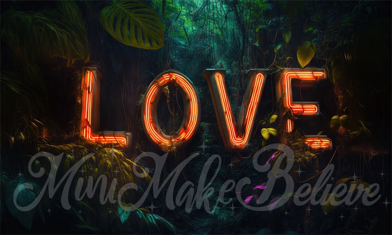 Jungle Neon Light Love Letters Foto Achtergrond Ontworpen door Mini MakeBelieve