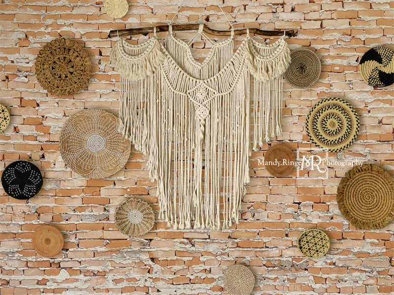 Fondo de pared de macramé con cestas diseñado por Mandy Ringe Fotografía