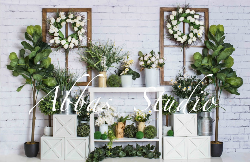 Kate Green and White Spring Feels Backdrop Designed by Abbas Studio