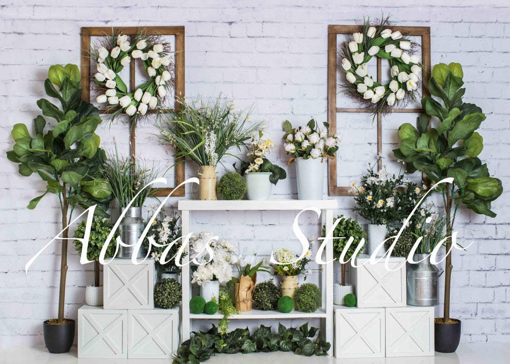 Kate Green and White Spring Feels Backdrop Designed by Abbas Studio