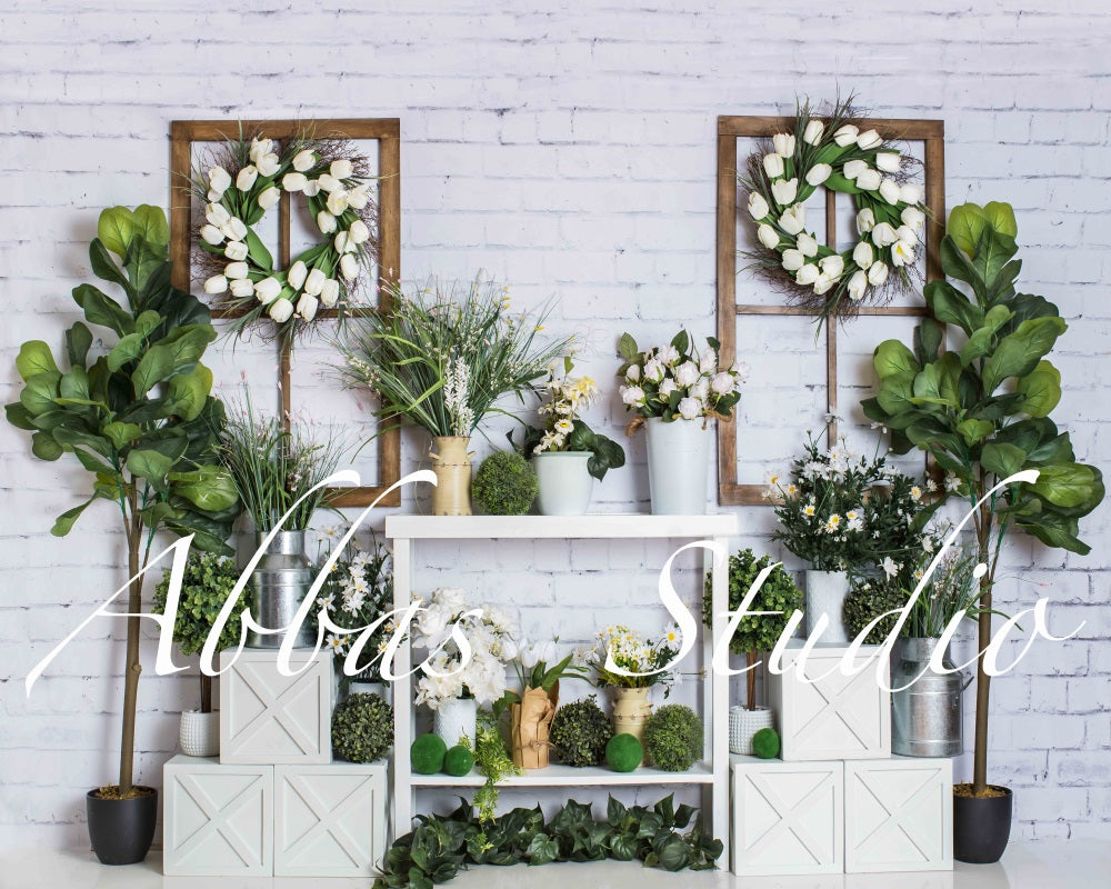 Kate Green and White Spring Feels Backdrop Designed by Abbas Studio