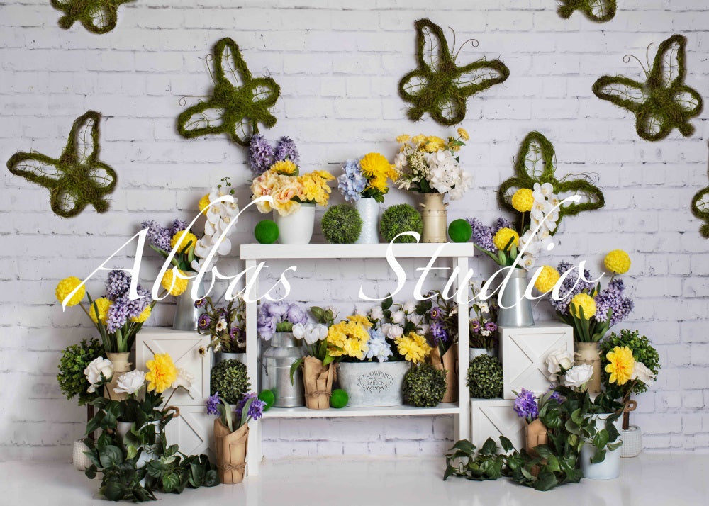 Kate Spring Butterfly Brick Wall Backdrop Designed by Abbas Studio