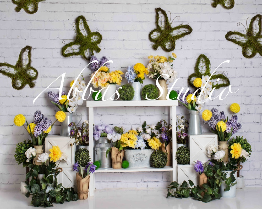 Kate Spring Butterfly Brick Wall Backdrop Designed by Abbas Studio