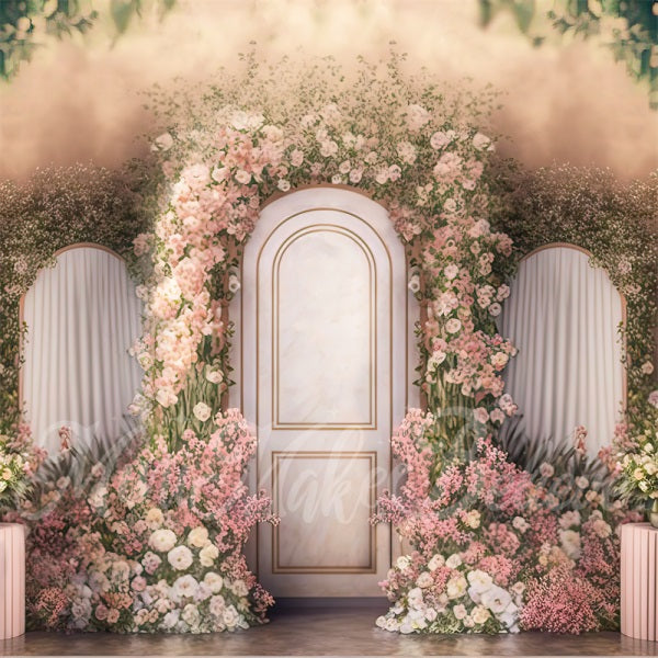 Kate Painted Spring Interior Floral Pink Marble Panels Backdrop