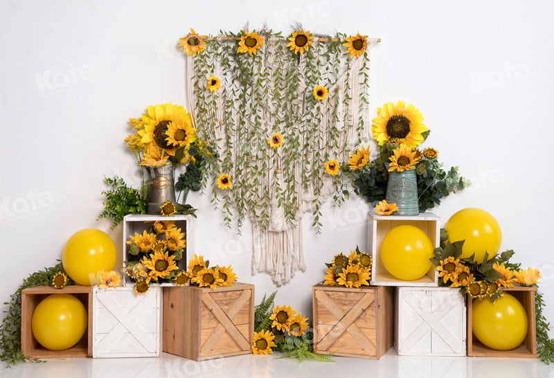 Kate Summer Boho Sunflower Tapestry Balloon Backdrop Designed by Emets