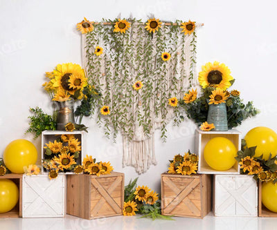 Kate Summer Boho Sunflower Tapestry Balloon Backdrop Designed by Emets