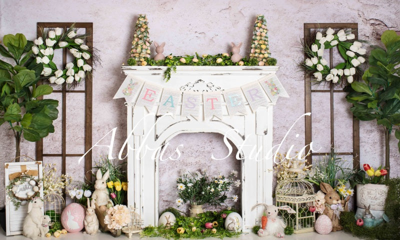 Kate Spring Easter Bunny Fireplace Backdrop Designed by Abbas Studio