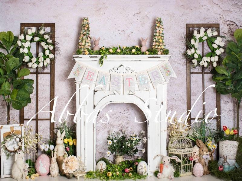 Kate Spring Easter Bunny Fireplace Backdrop Designed by Abbas Studio