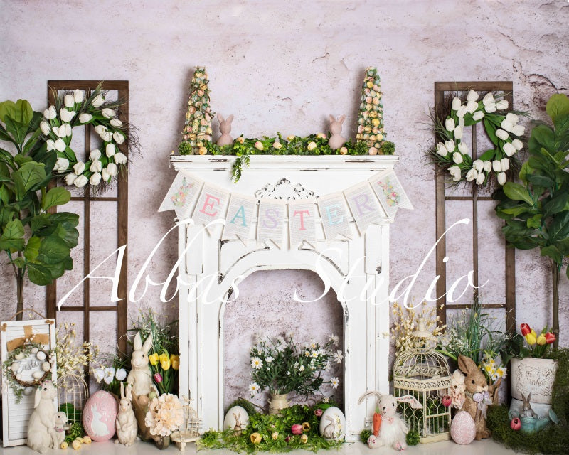 Kate Spring Easter Bunny Fireplace Backdrop Designed by Abbas Studio