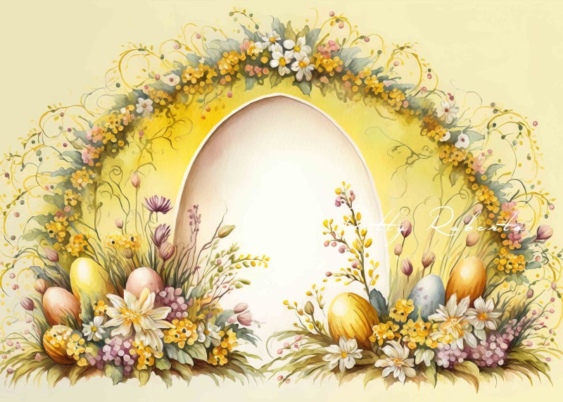 Scenografia per festa di Pasqua gialla dipinta ad olio progettata da Patty Robert