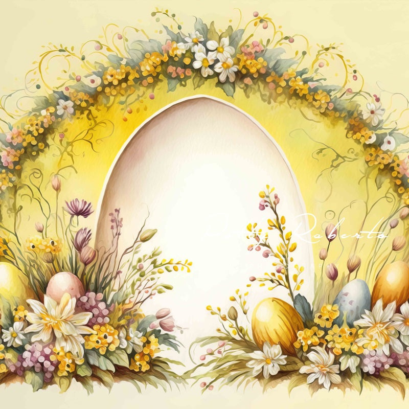 Scenografia per festa di Pasqua gialla dipinta ad olio progettata da Patty Robert