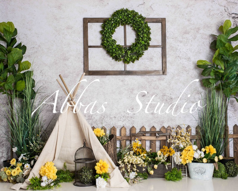 Kate Spring Yellow and Green Tent Backdrop Designed by Abbas Studio