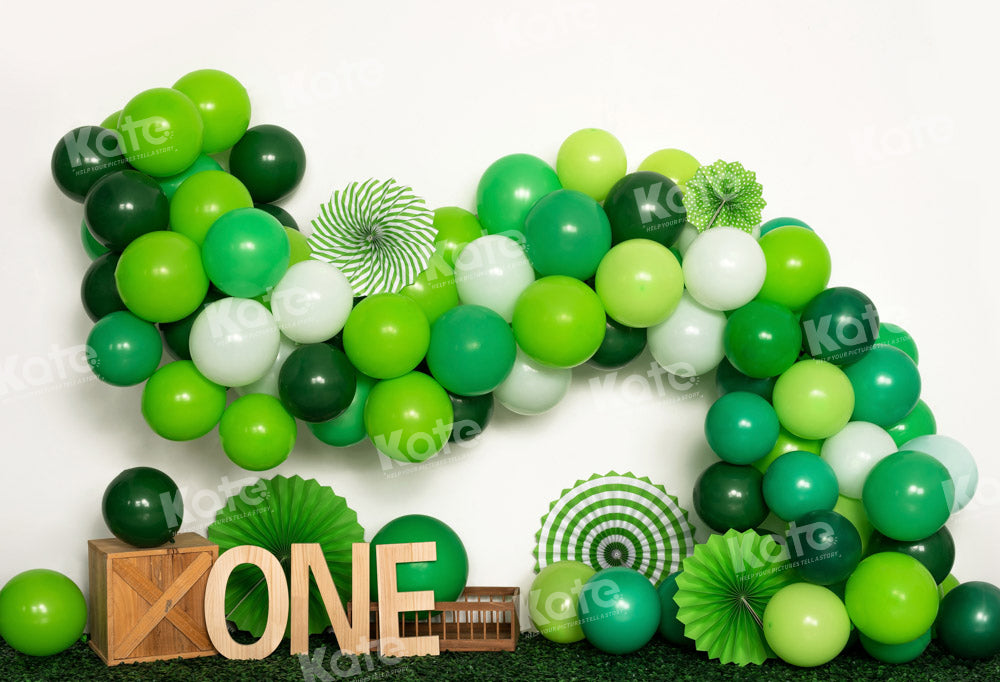 Compleanno Un Palloncino Verde Sfondo Smash Cake Creato da Emetselch