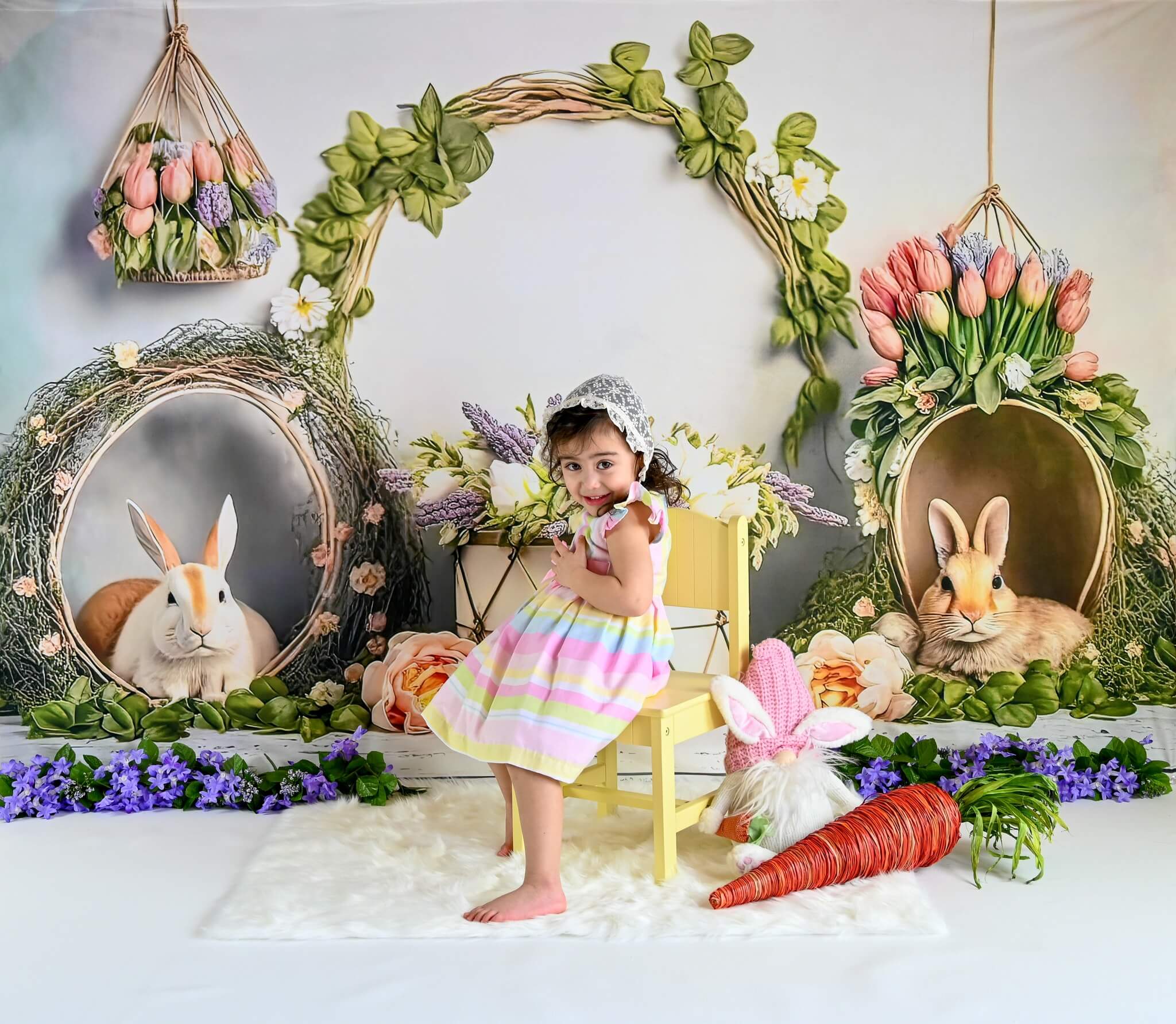 Set di sfondi abbinati Kate Painterly Easter Bunny Basket progettato da Mini MakeBelieve