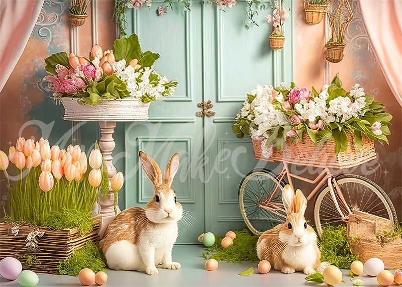Sfondo per set di coniglietti pasquali dai toni pastello dipinto da Mini MakeBelieve
