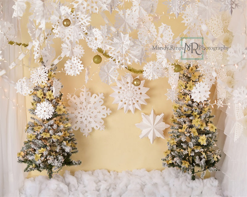 Kate Gold and White Paper Snowflake Christmas Backdrop Designed by Mandy Ringe Photography