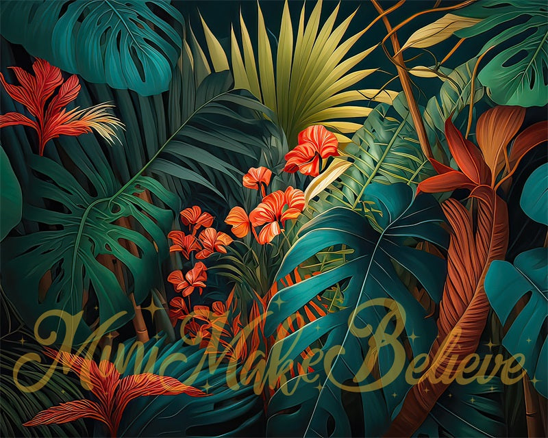 Fondo de flores tropicales, pop art verde disenado por Mini MakeBelieve