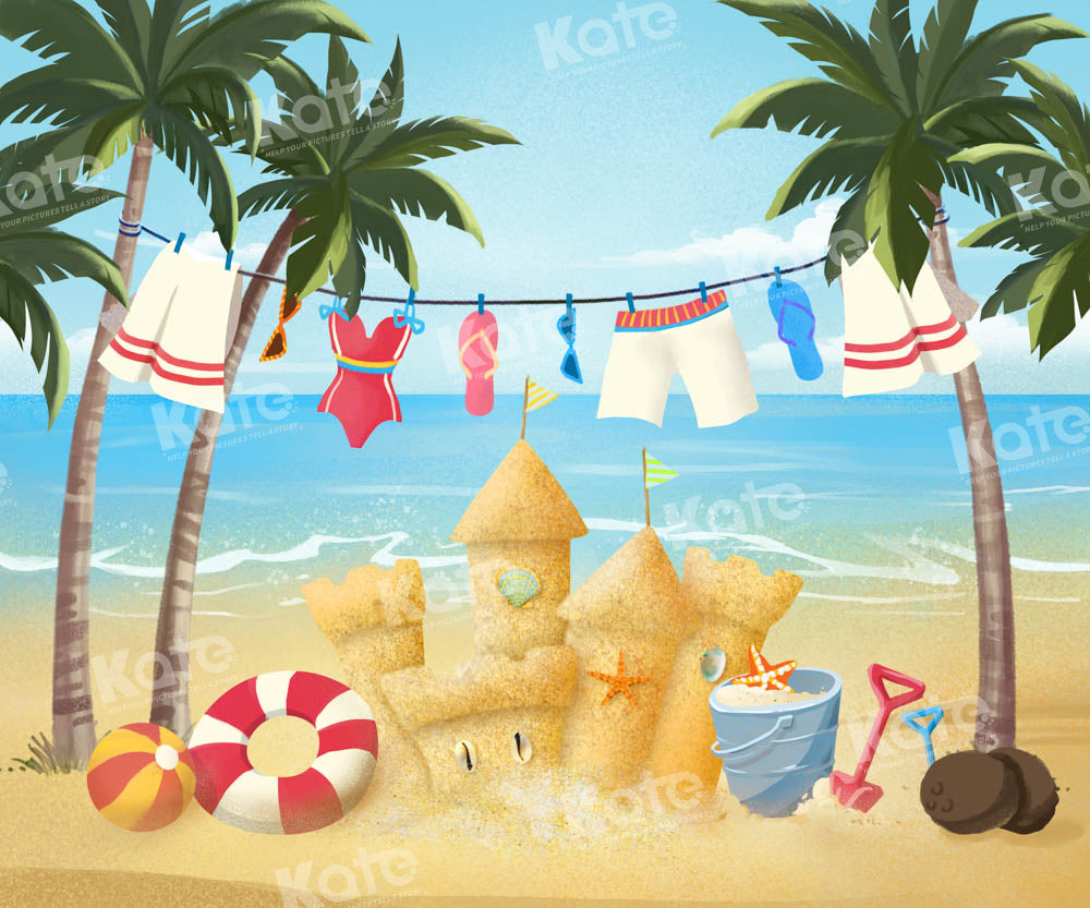 Sfondo per castello di sabbia estivo in spiaggia disegnato da GQ