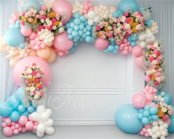 Kate Painterly Baby Shower Pink Blue Balloon Arch Birthday Cake