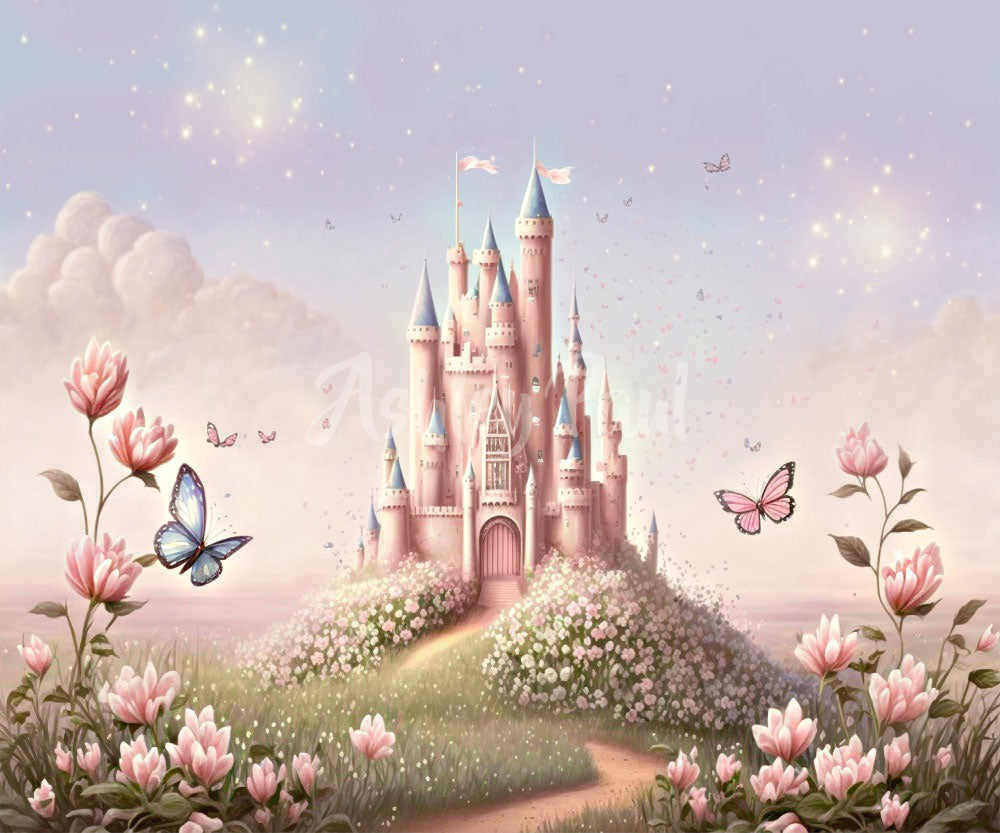 Fantasy Meadow Castle Backdrop Disegnato da Ashley Paul