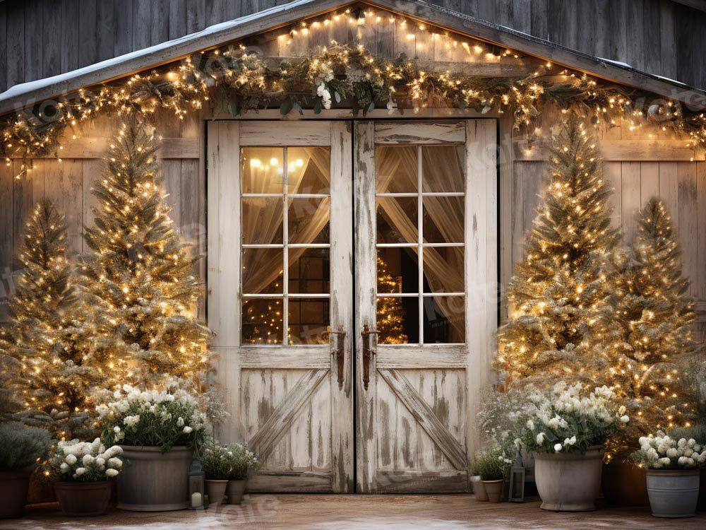 Kerststal met verlichting en kerstboomachtergrond ontworpen door Emetselch