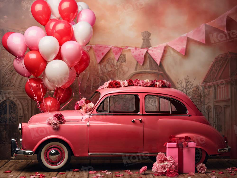 Valentijnsdag Roze Auto Ballon Achtergrond Ontworpen door Emetselch