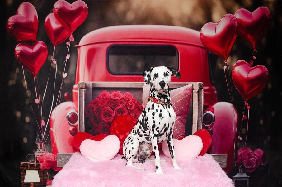 Pet Valentine's Day Love Ballon Truck Achtergrond Ontworpen door Chain Photography