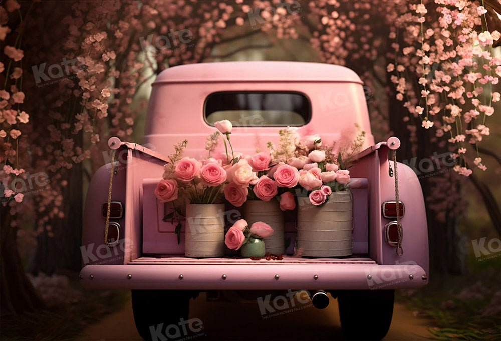 Valentijnsdag Roze Bloemen Truck Achtergrond Ontworpen door Chain Photography