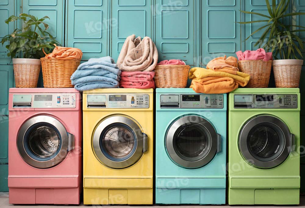 Giornata lavanderia per animali domestici Colorato sfondo primaverile lavatrice progettata da Chain Photography