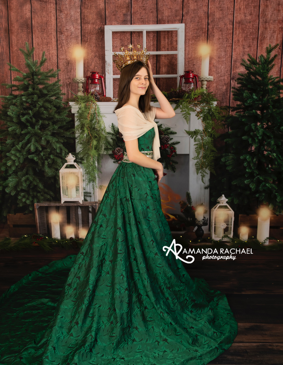 Kate Christmas Candle Fireplace Wood House Backdrop Designed by Emetselch - Kate Backdrop