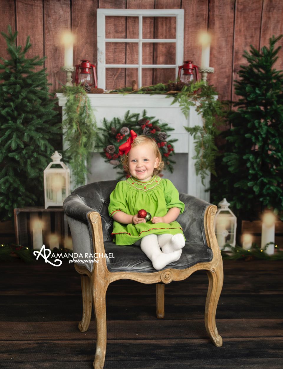 Kate Christmas Candle Fireplace Wood House Backdrop Designed by Emetselch - Kate Backdrop