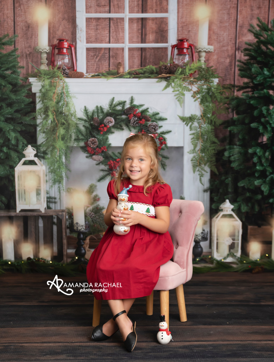 Kate Christmas Candle Fireplace Wood House Backdrop Designed by Emetselch - Kate Backdrop