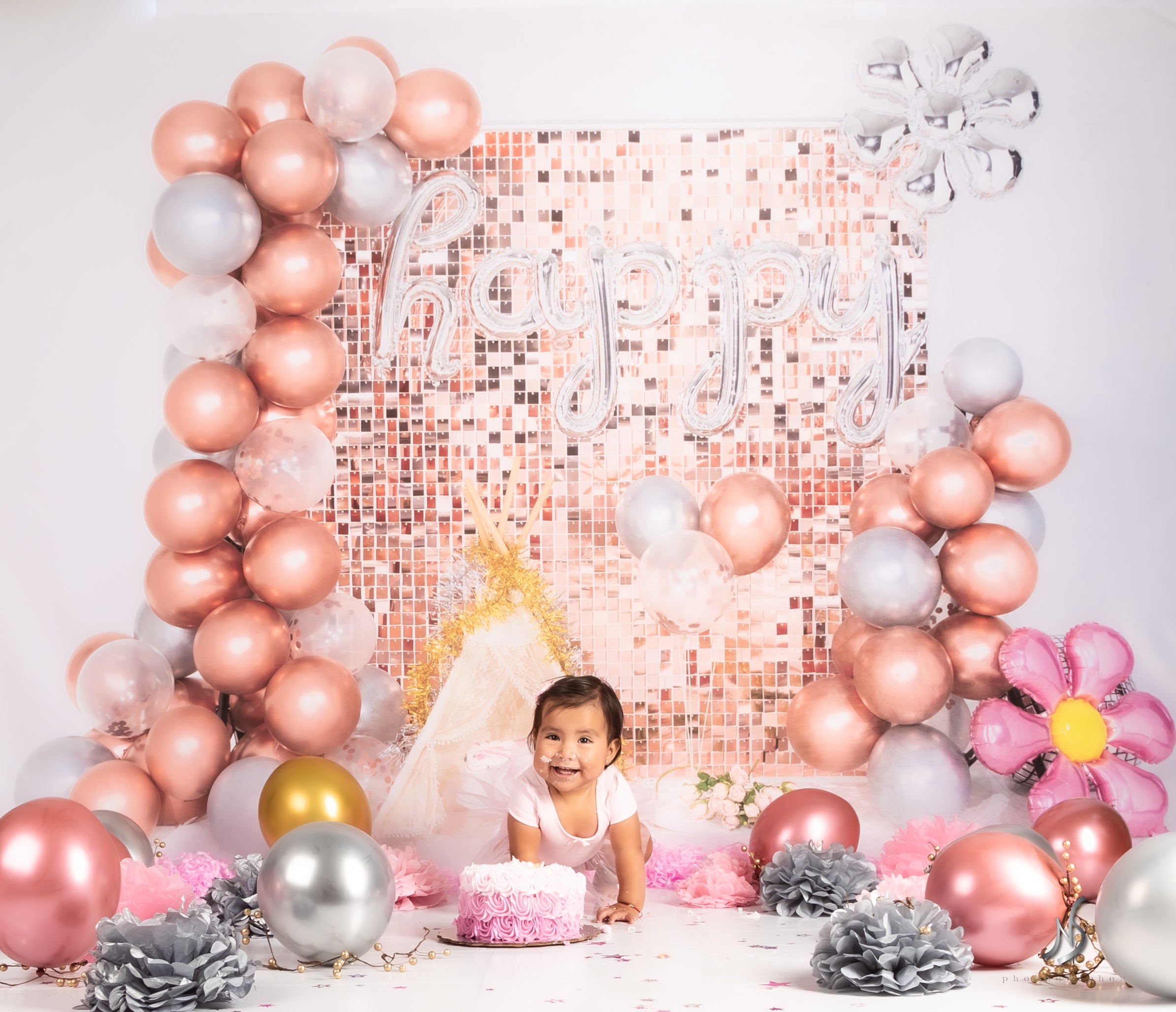 Kate Birthday Backdrop Balloons Chocolate Printed Shiny Sequin Wall Party Designed by Emetselch