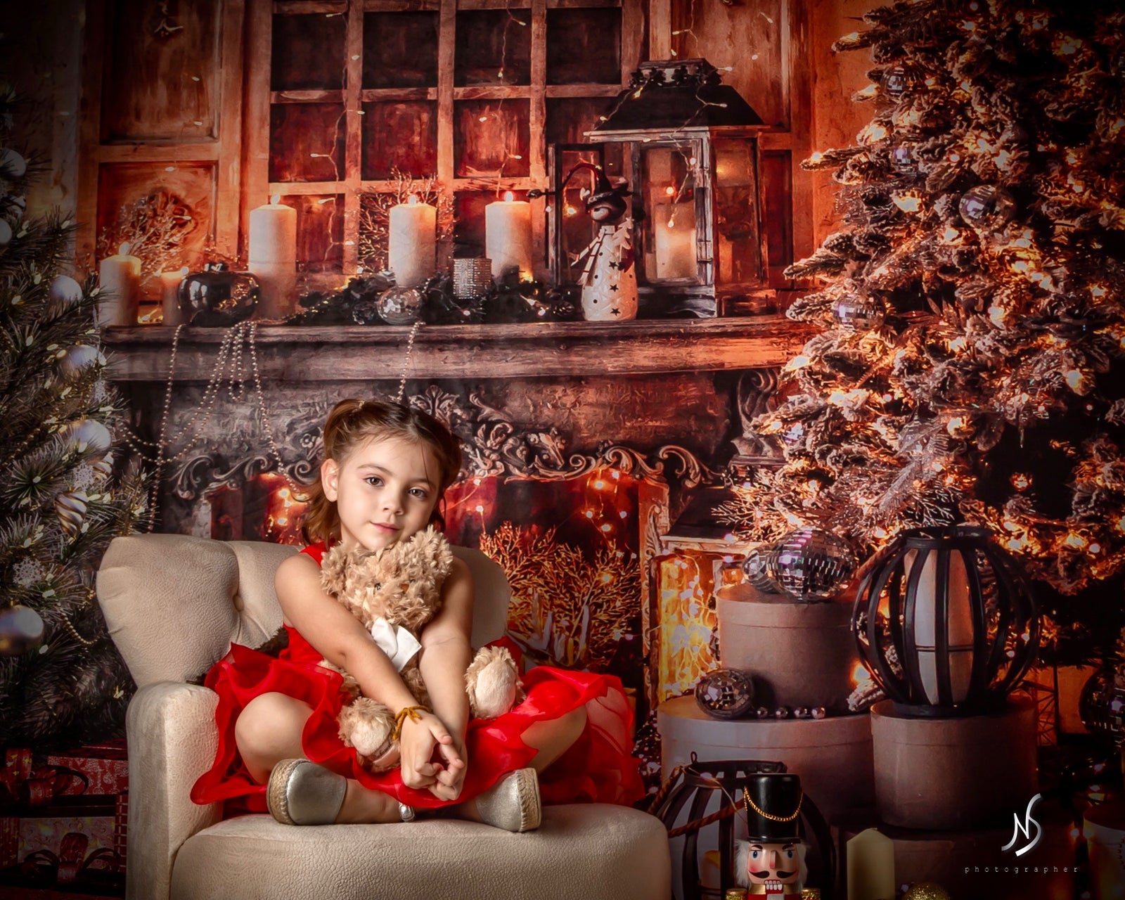 Kate Christmas Room Backdrop Tree Warm for Photography