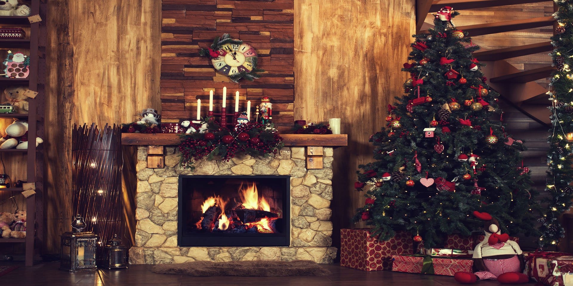 Kate Fireplace With Christmas Tree for Photography - Kate Backdrop