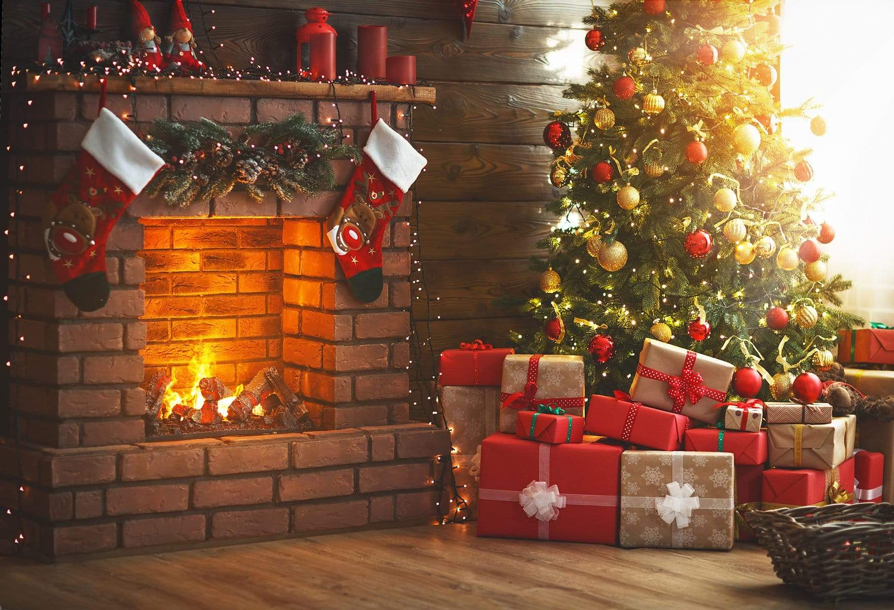 Christmas Glowing Tree Fireplace Gifts Backdrop M9-81 – Dbackdrop