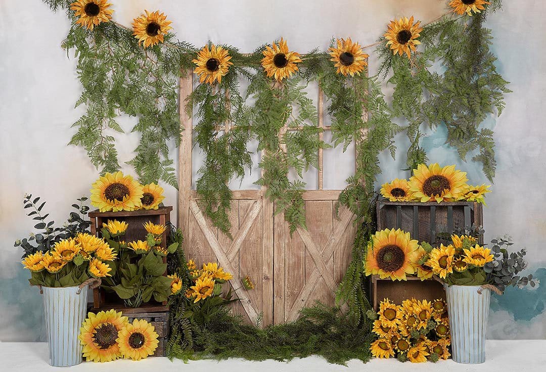 Kate Spring Sunflowers Vines Door Backdrop Designed by Emetselch - Kate Backdrop