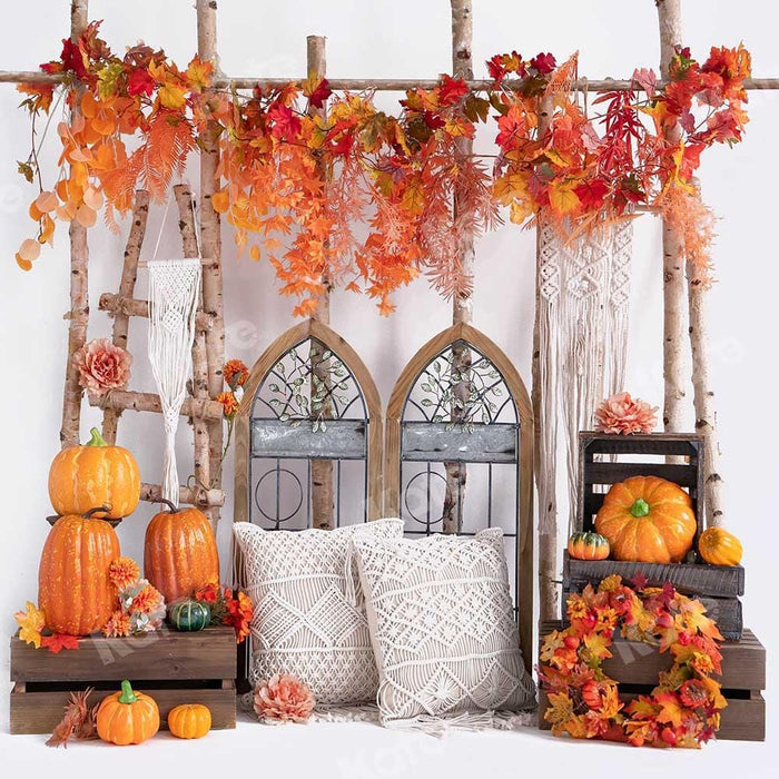 Kate Boho Autumn Pumpkin Maple Leaf Cake Smash Backdrop