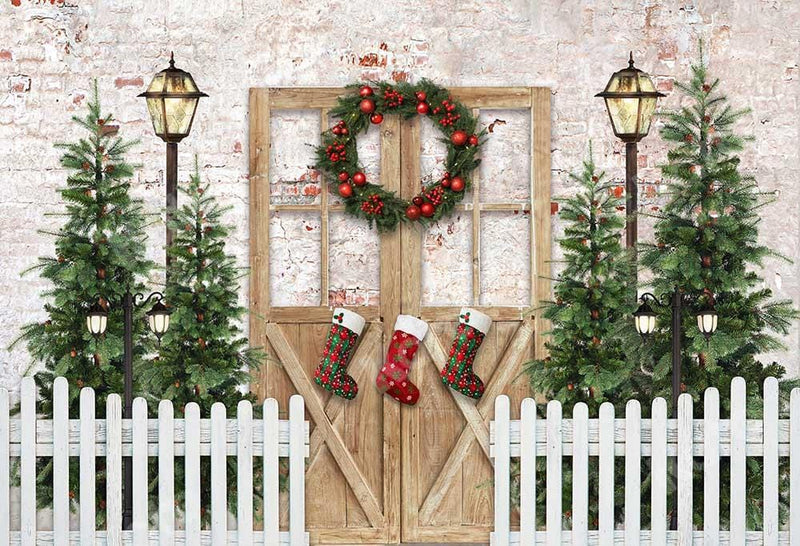 Kate Christmas Winter Snow Fence Door Backdrop for Photography