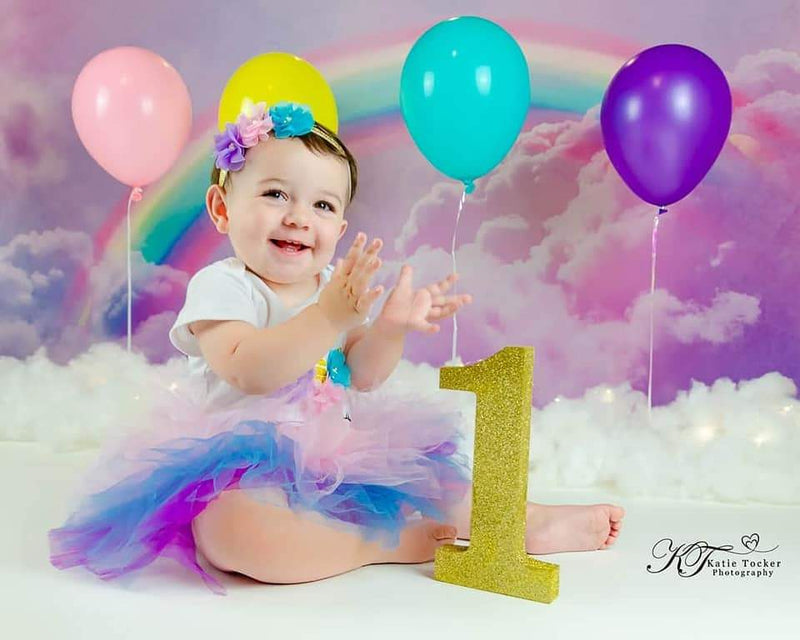 Kate Rainbow sky cloud Backdrop Pink Watercolor Background for Photography