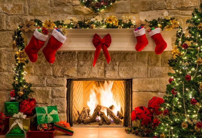 Kate Christmas Red Socks with Fireplace Backdrop for Photography - Kate Backdrop