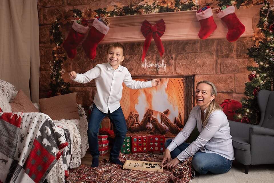 Kate Christmas Red Socks with Fireplace Backdrop for Photography - Kate Backdrop