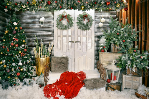 Kate Christmas Trees White Door Decorations Backdrop for Photography