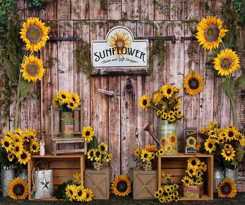 Kate Sunflower Gift Shop Wood Fall Backdrop for Photography - Kate Backdrop