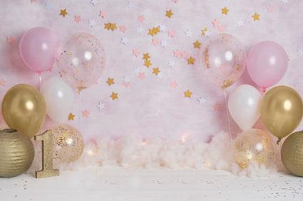 Kate Birthday Children Balloons Pink Backdrop Cake Smash Stars Designed By Rose Abbas - Kate Backdrop