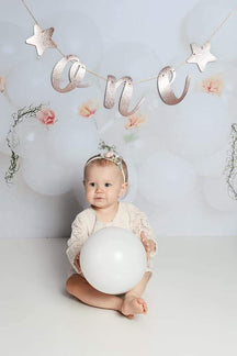 Kate White Floral Balloons Arch Cake Smash Backdrop Designed by Lisa B