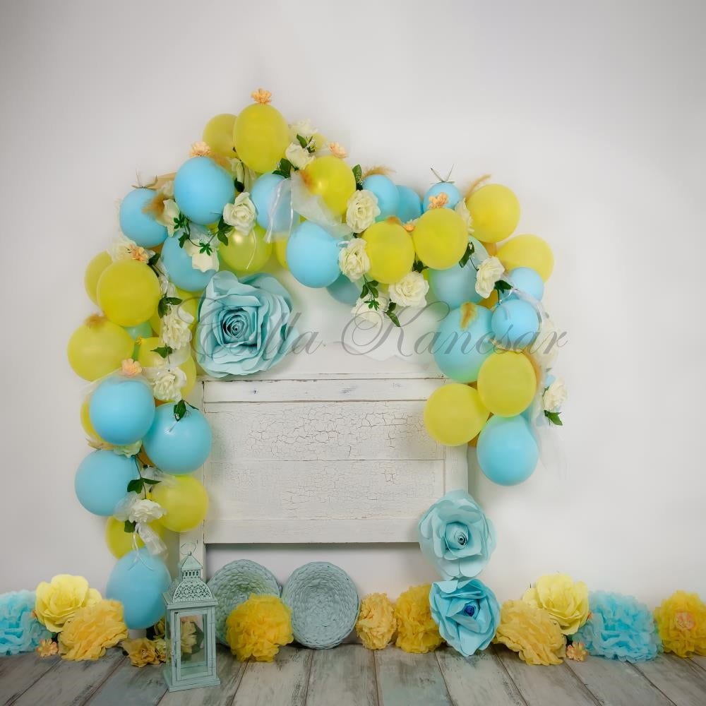 Kate Cake Smash Backdrop Blue&Yellow Balloons Designed by Csilla Kancsar - Kate Backdrop