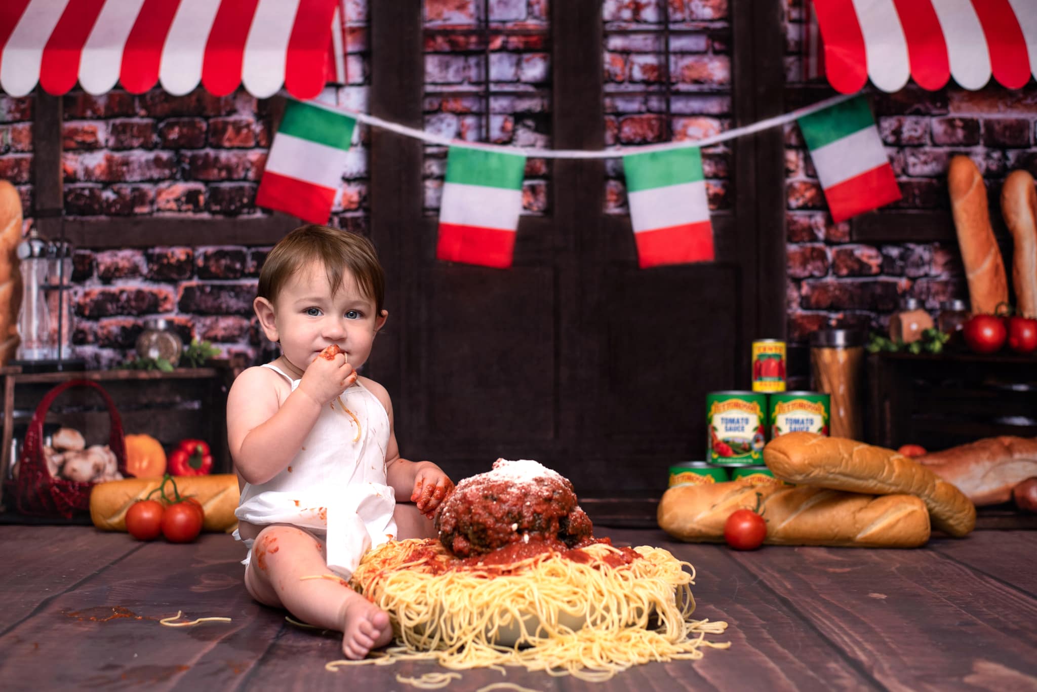 Kate 8x6ft Spaghetti Smash/Cake Smash Brick Kitchen Bread Backdrop (Clearance US only)