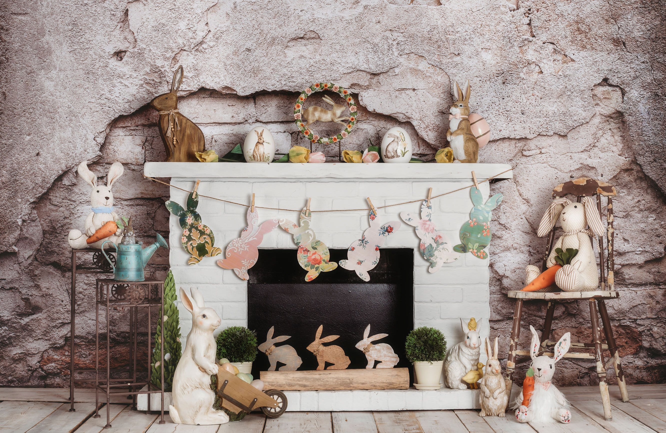 Kate Easter/spring Bunnies Carrots Fireplace Designed by Rose Abbas - Kate Backdrop