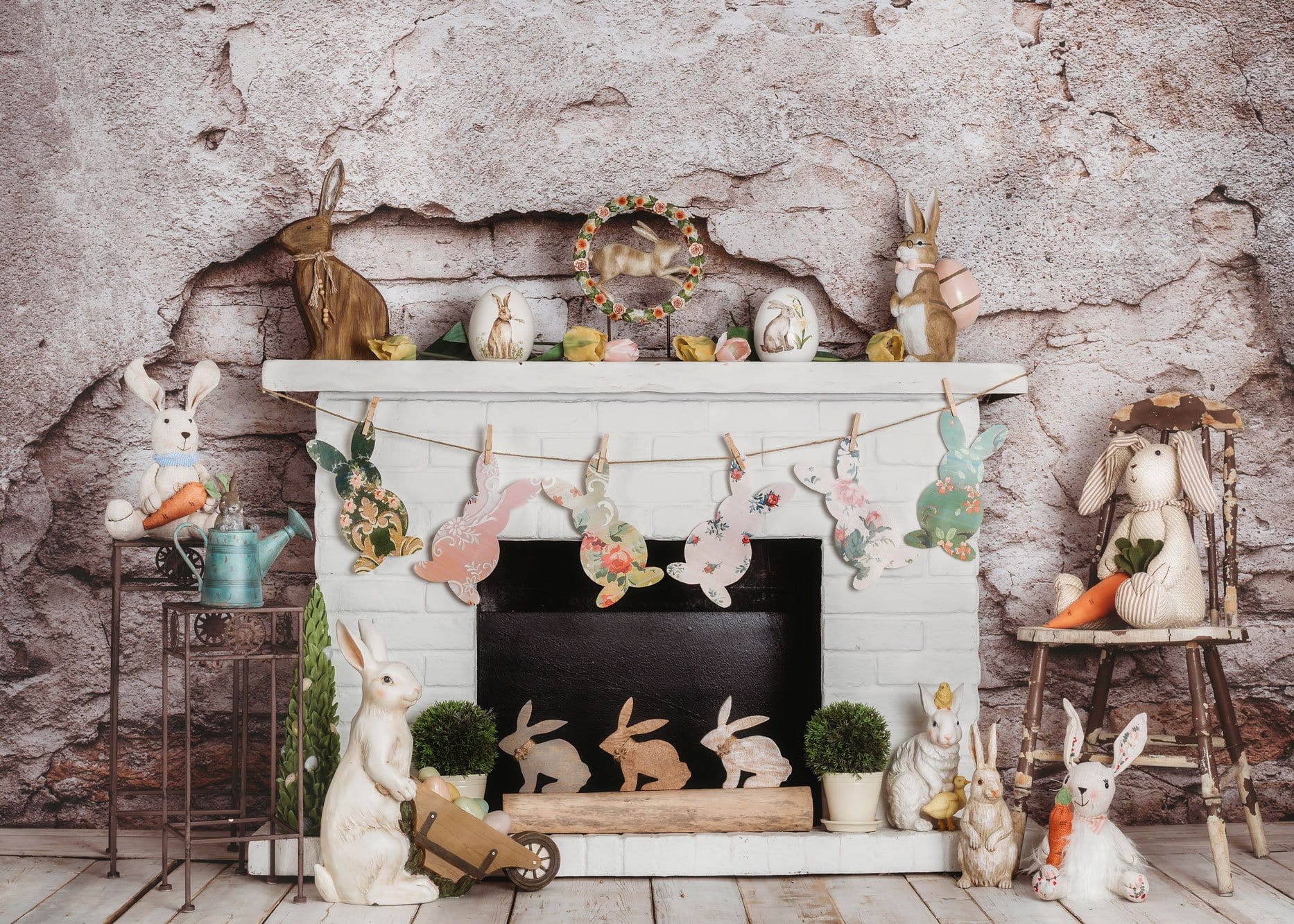 Kate Easter/spring Bunnies Carrots Fireplace Designed by Rose Abbas - Kate Backdrop